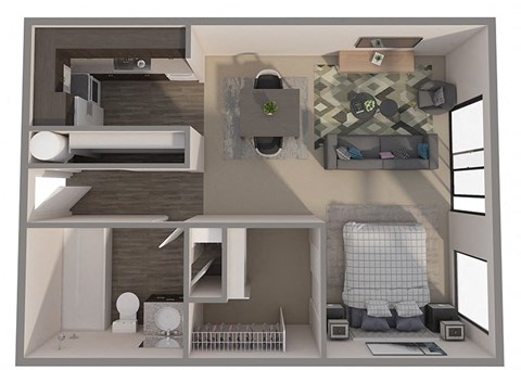 a floor plan of a studio apartment at Castlerock in Wenatchee, WA.